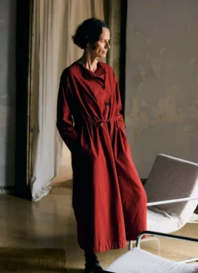 Robe en popeline de coton et lin boutonnée