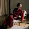 Robe en popeline de coton et lin boutonnée