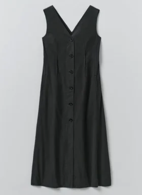 Robe en popeline de coton et lin à col en V