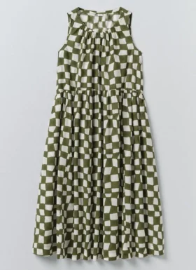 Robe sans manches à carreaux imprimés au bloc