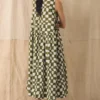 Robe sans manches à carreaux imprimés au bloc