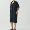 Robe smockée en coton et lin