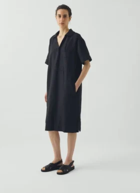 Robe smockée en coton et lin