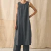 Robe-tablier en sergé de lin et coton
