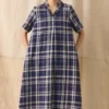 Robe trapèze en lin et coton à carreaux