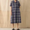 Robe trapèze en lin et coton à carreaux
