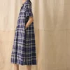 Robe trapèze en lin et coton à carreaux