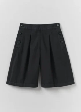 Shorts en sergé de coton à plis sur le devant