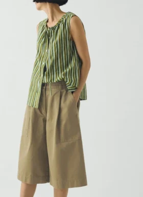 Shorts en sergé de coton plissé