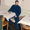 Veste en toile de coton teinte en pièce à col montant